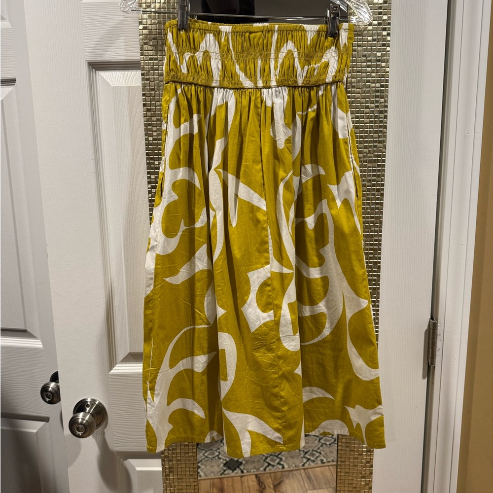 A New Day Yellow and White Midi A-Line Skirt